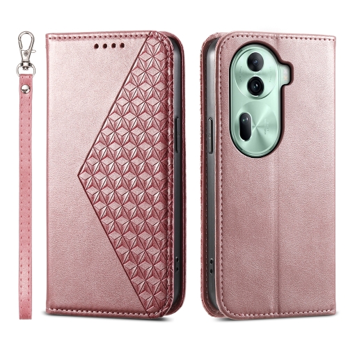 

For OPPO Reno11 China Cubic Grid Calf Texture Magnetic Leather Phone Case(Rose Gold)