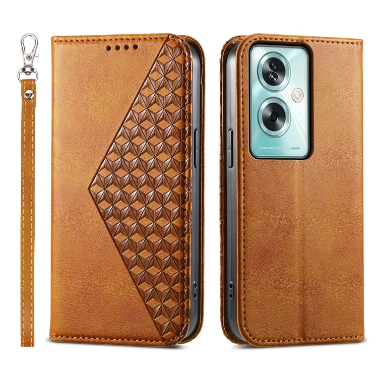 

For OPPO A79 5G Cubic Grid Calf Texture Magnetic Leather Phone Case(Yellow)