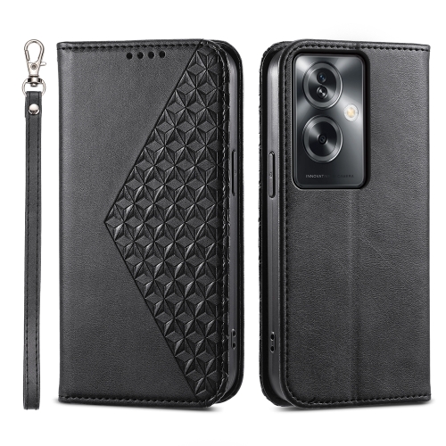 For OPPO A2 Cubic Grid Calf Texture Magnetic Leather Phone Case(Black)