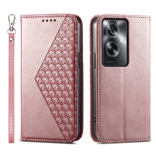 For OPPO A2 Cubic Grid Calf Texture Magnetic Leather Phone Case(Rose Gold)
