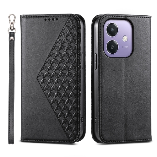 

For OPPO A3 4G / 5G / A3X 4G / 5G India Cubic Grid Calf Texture Magnetic Leather Phone Case(Black)