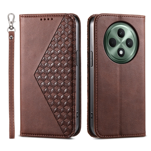 

For OPPO Reno12 F 4G / 5G / F27 India Cubic Grid Calf Texture Magnetic Leather Phone Case(Brown)