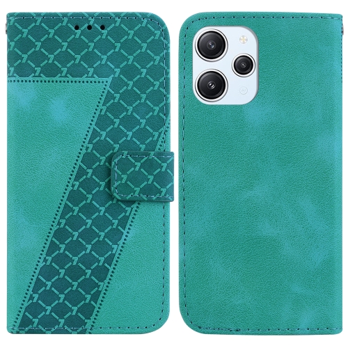 

For Xiaomi Redmi 12 7-shaped Embossed Leather Phone Case(Green)