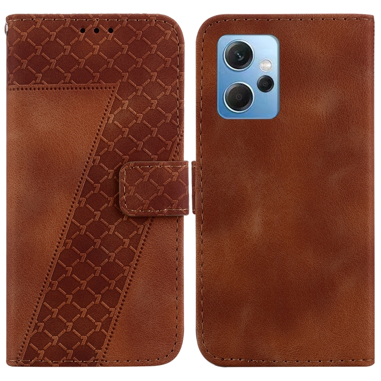 

For Xiaomi Redmi Note 12 4G Global 7-shaped Embossed Leather Phone Case(Brown)