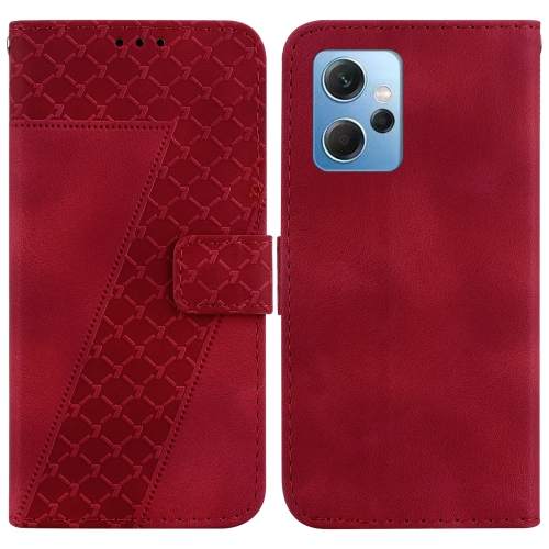 

For Xiaomi Redmi Note 12 4G Global 7-shaped Embossed Leather Phone Case(Red)