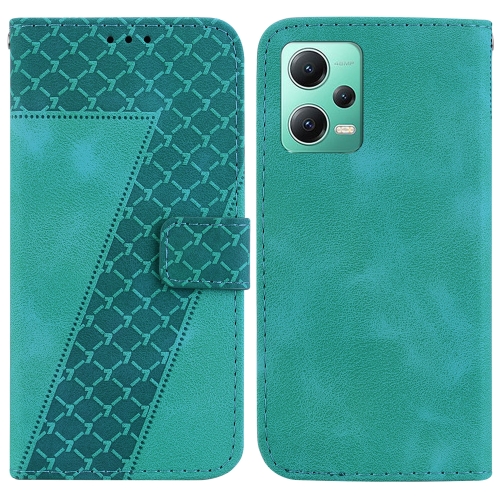

For Xiaomi Redmi Note 12 5G China/Global/Poco X5 7-shaped Embossed Leather Phone Case(Green)