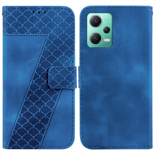 

For Xiaomi Redmi Note 12 5G China/Global/Poco X5 7-shaped Embossed Leather Phone Case(Blue)