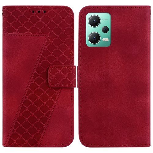

For Xiaomi Redmi Note 12 5G China/Global/Poco X5 7-shaped Embossed Leather Phone Case(Red)