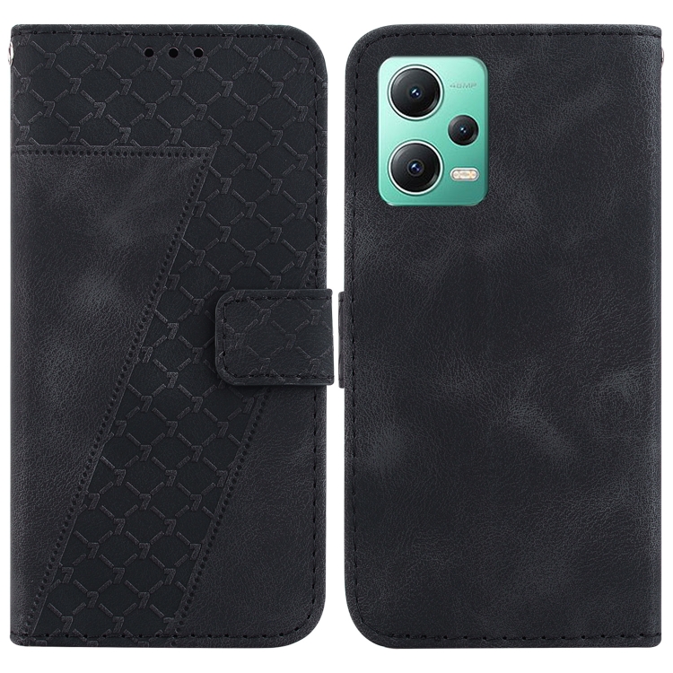 

For Xiaomi Redmi Note 12 5G China/Global/Poco X5 7-shaped Embossed Leather Phone Case(Black)