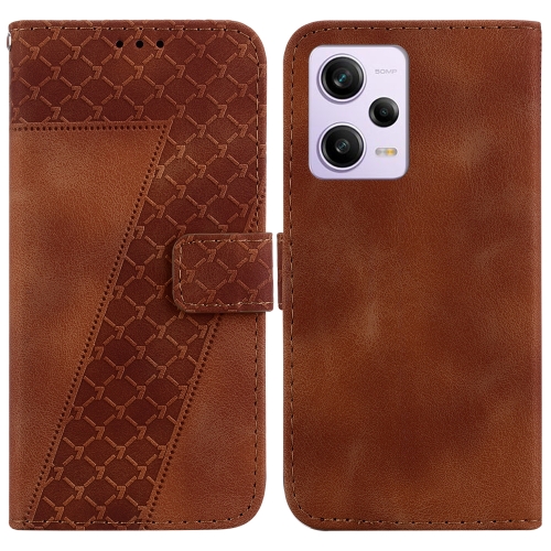 

For Xiaomi Redmi Note 12 Pro 5G Global/Poco X5 Pro 7-shaped Embossed Leather Phone Case(Brown)