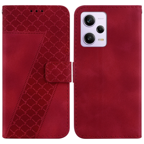 

For Xiaomi Redmi Note 12 Pro 5G Global/Poco X5 Pro 7-shaped Embossed Leather Phone Case(Red)