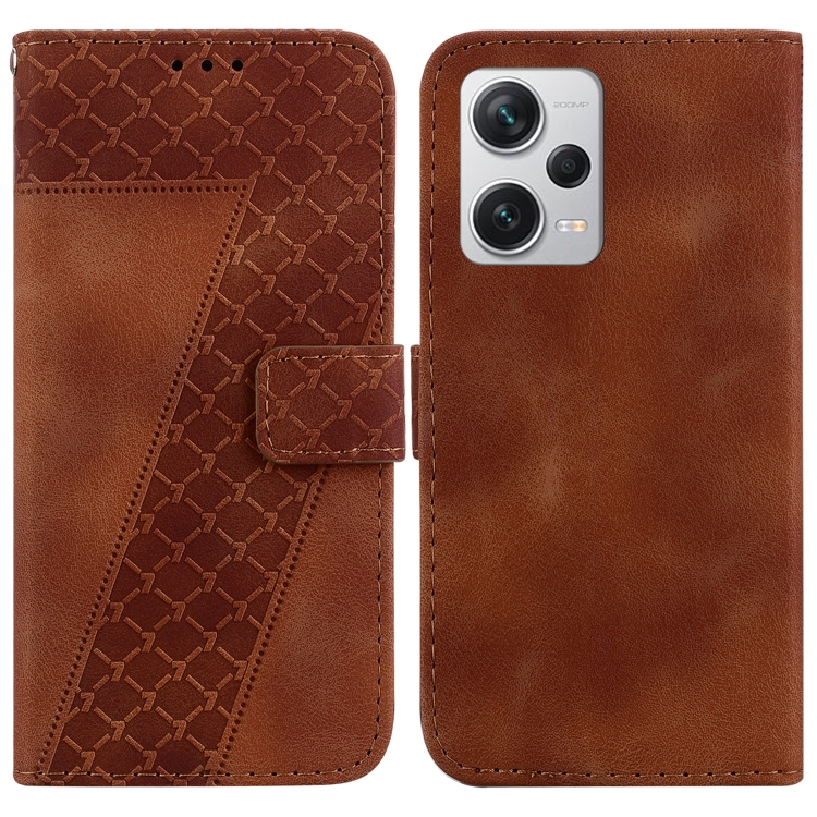 

For Xiaomi Redmi Note 12 Pro+ Global 7-shaped Embossed Leather Phone Case(Brown)
