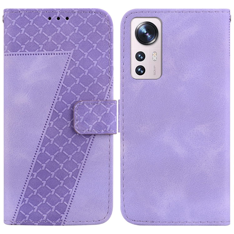 

For Xiaomi 12 Pro 7-shaped Embossed Leather Phone Case(Purple)