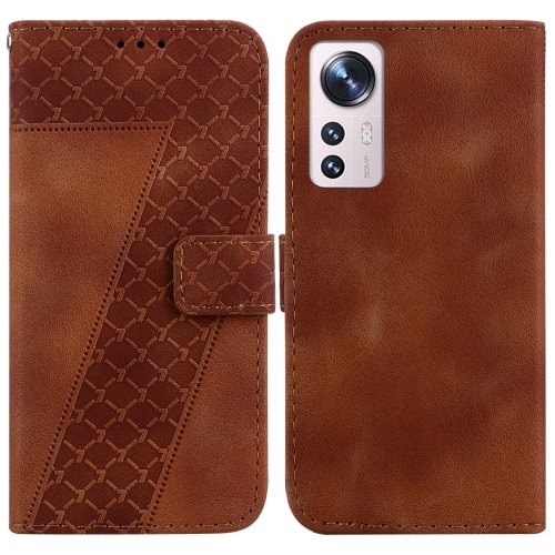 

For Xiaomi 12 Pro 7-shaped Embossed Leather Phone Case(Brown)