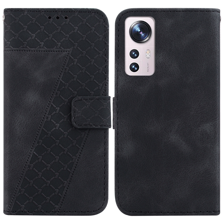 

For Xiaomi 12 Pro 7-shaped Embossed Leather Phone Case(Black)