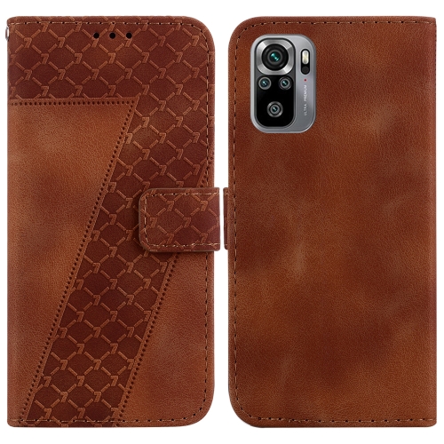 

For Xiaomi Redmi Note 10 4G/Note 10S 7-shaped Embossed Leather Phone Case(Brown)