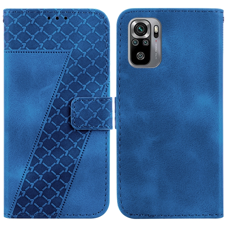 

For Xiaomi Redmi Note 10 4G/Note 10S 7-shaped Embossed Leather Phone Case(Blue)