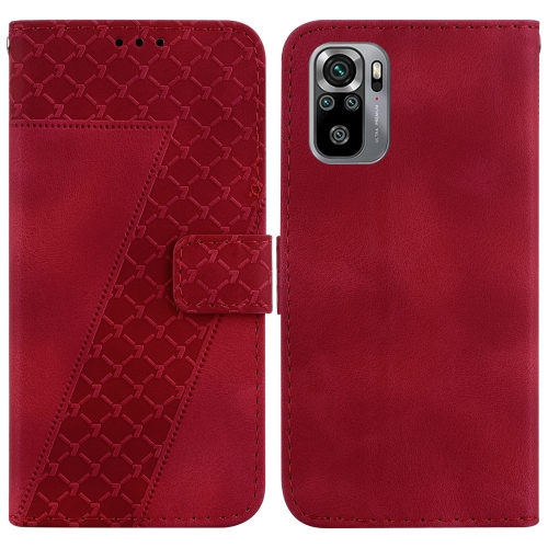 

For Xiaomi Redmi Note 10 4G/Note 10S 7-shaped Embossed Leather Phone Case(Red)