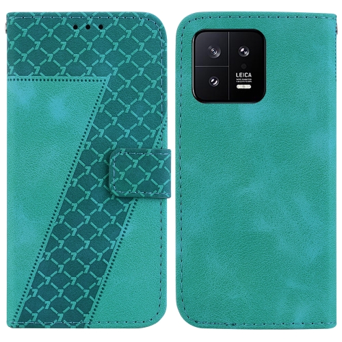 

For Xiaomi 13 5G 7-shaped Embossed Leather Phone Case(Green)