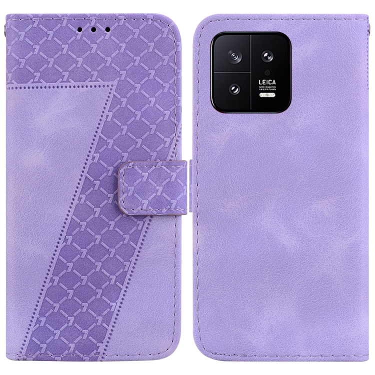

For Xiaomi 13 5G 7-shaped Embossed Leather Phone Case(Purple)