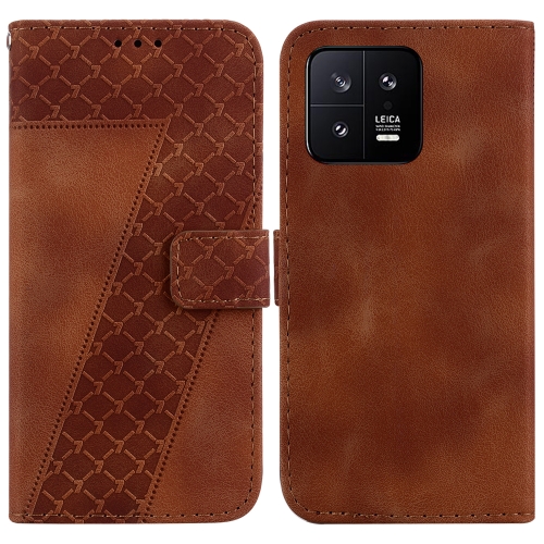 

For Xiaomi 13 5G 7-shaped Embossed Leather Phone Case(Brown)