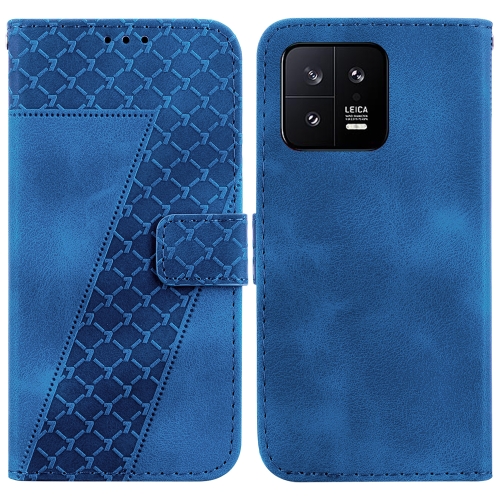 

For Xiaomi 13 5G 7-shaped Embossed Leather Phone Case(Blue)