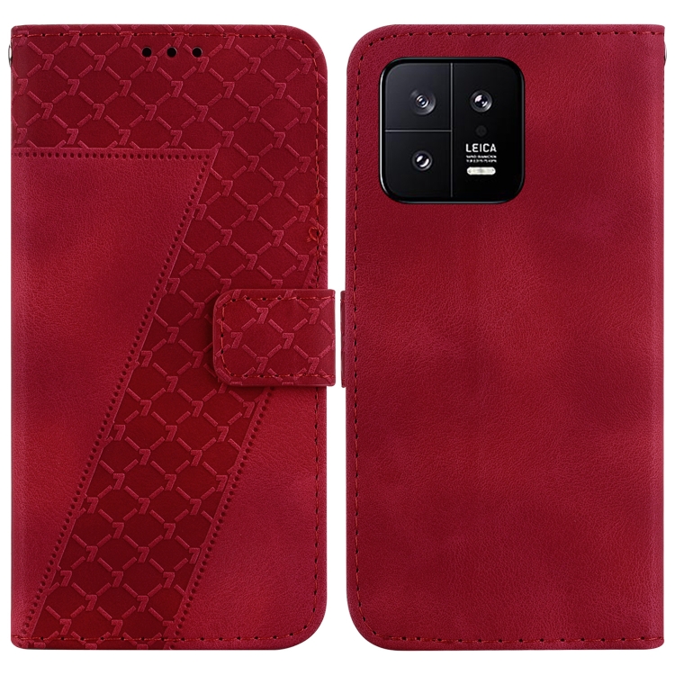 

For Xiaomi 13 5G 7-shaped Embossed Leather Phone Case(Red)