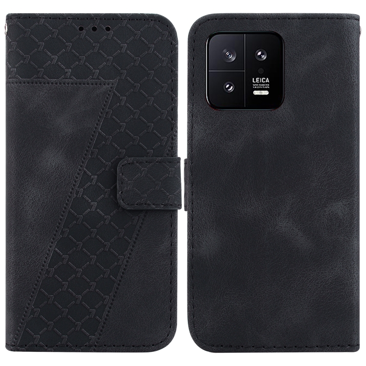 

For Xiaomi 13 5G 7-shaped Embossed Leather Phone Case(Black)