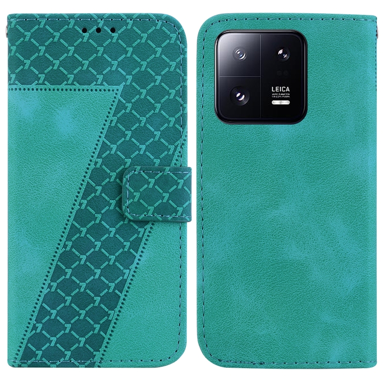 

For Xiaomi 13 Pro 7-shaped Embossed Leather Phone Case(Green)