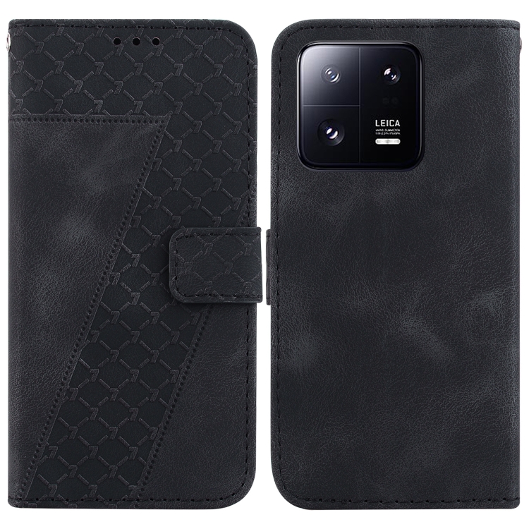 

For Xiaomi 13 Pro 7-shaped Embossed Leather Phone Case(Black)