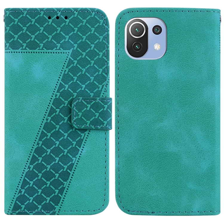 

For Xiaomi Mi 11 Lite 4G/5G 7-shaped Embossed Leather Phone Case(Green)