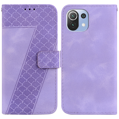

For Xiaomi Mi 11 Lite 4G/5G 7-shaped Embossed Leather Phone Case(Purple)