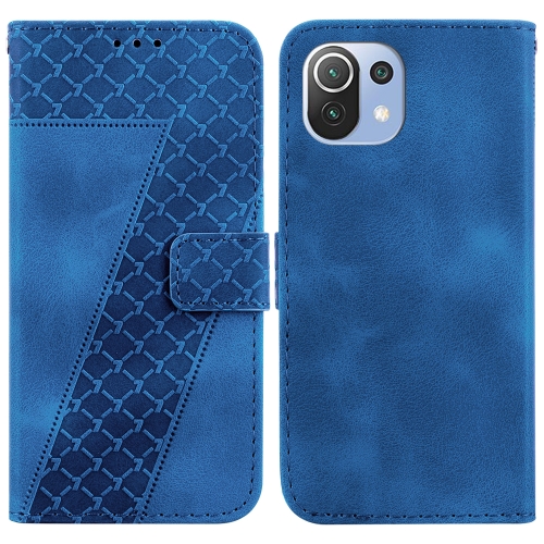 

For Xiaomi Mi 11 Lite 4G/5G 7-shaped Embossed Leather Phone Case(Blue)