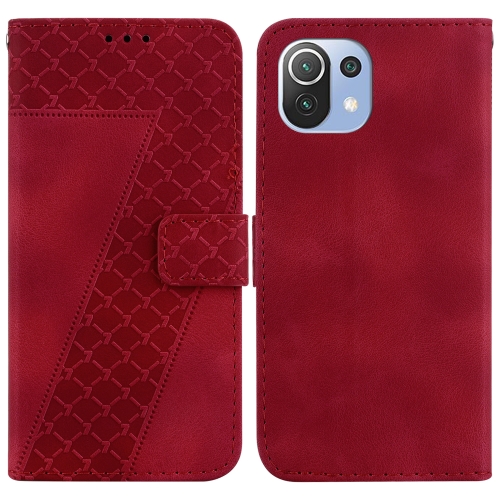 

For Xiaomi Mi 11 Lite 4G/5G 7-shaped Embossed Leather Phone Case(Red)