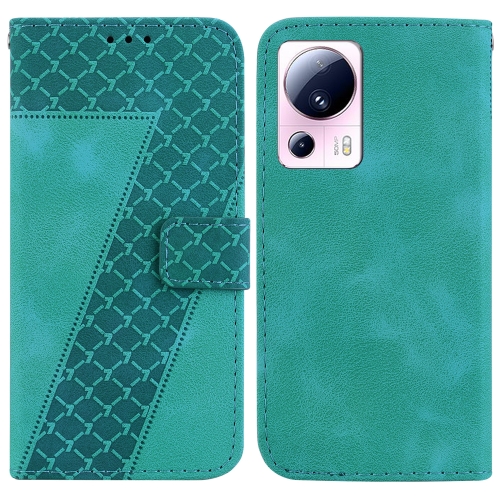 

For Xiaomi 13 Lite/Civi 2 7-shaped Embossed Leather Phone Case(Green)