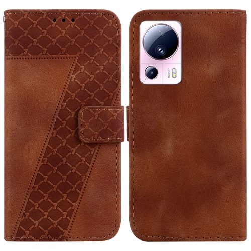 

For Xiaomi 13 Lite/Civi 2 7-shaped Embossed Leather Phone Case(Brown)