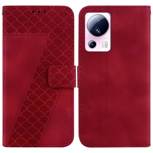 

For Xiaomi 13 Lite/Civi 2 7-shaped Embossed Leather Phone Case(Red)