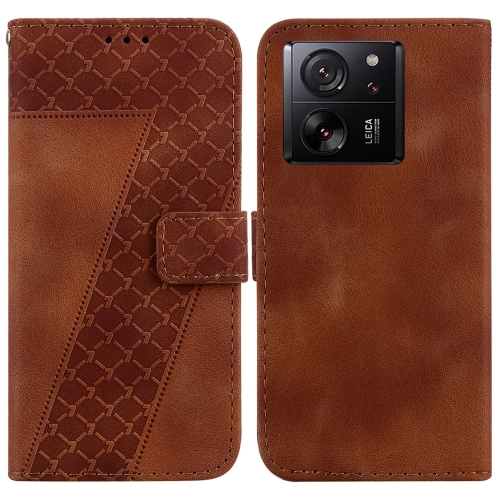 

For Xiaomi 13T / 13T Pro / Redmi K60 Ultra 7-shaped Embossed Leather Phone Case(Brown)