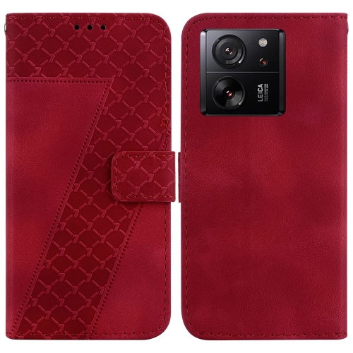 

For Xiaomi 13T / 13T Pro / Redmi K60 Ultra 7-shaped Embossed Leather Phone Case(Red)