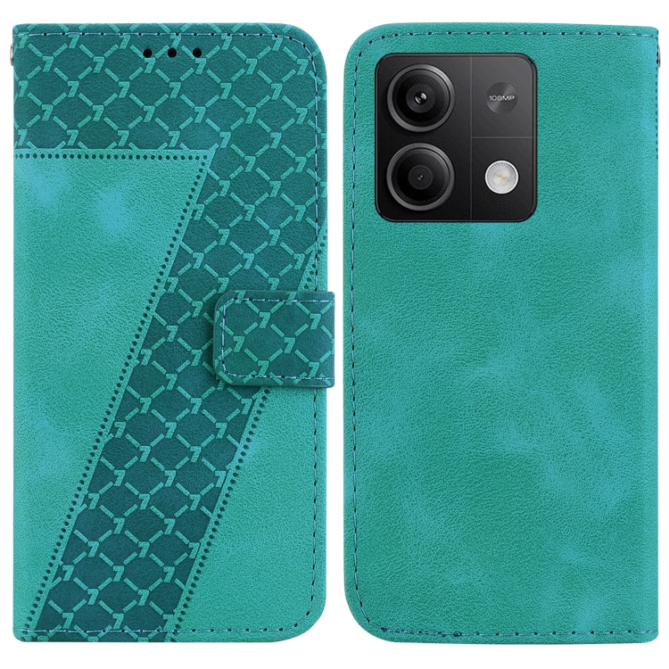 

For Xiaomi Redmi Note 13 5G 7-shaped Embossed Leather Phone Case(Green)