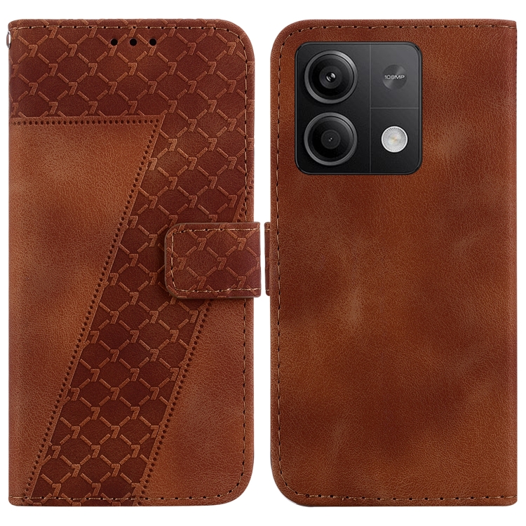 

For Xiaomi Redmi Note 13 5G 7-shaped Embossed Leather Phone Case(Brown)