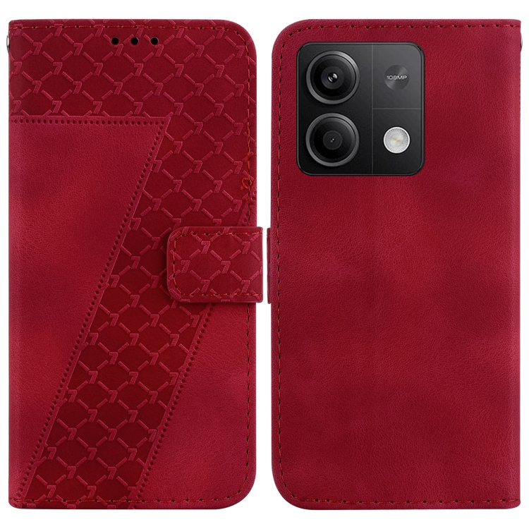 

For Xiaomi Redmi Note 13 5G 7-shaped Embossed Leather Phone Case(Red)