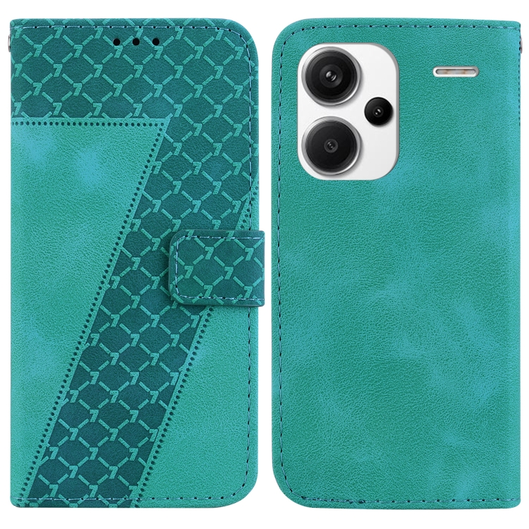 

For Xiaomi Redmi Note 13 Pro+ 5G 7-shaped Embossed Leather Phone Case(Green)