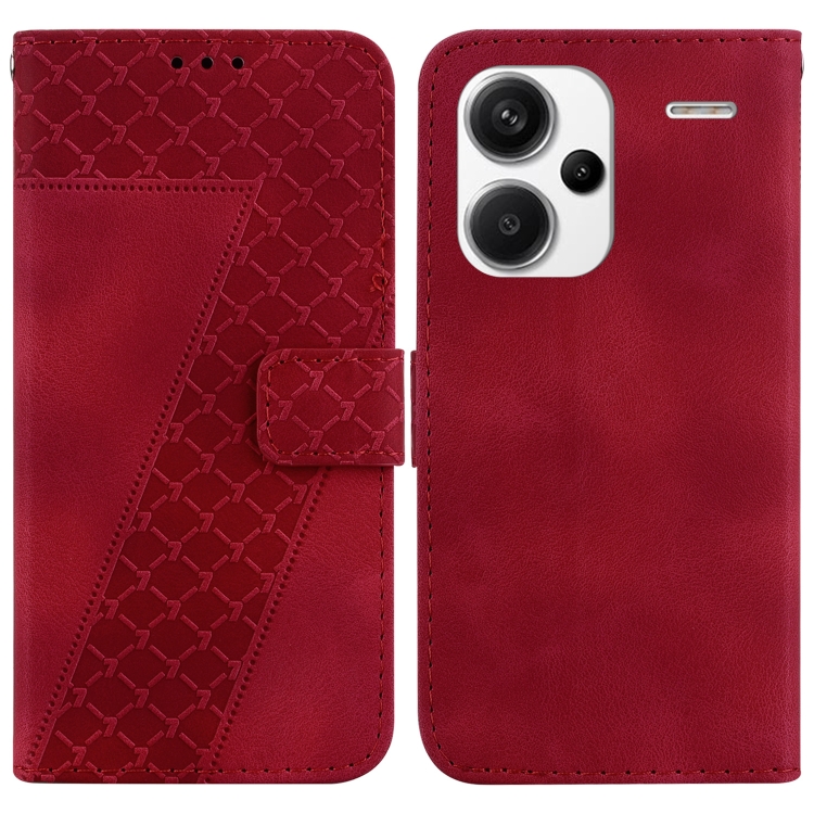 

For Xiaomi Redmi Note 13 Pro+ 5G 7-shaped Embossed Leather Phone Case(Red)