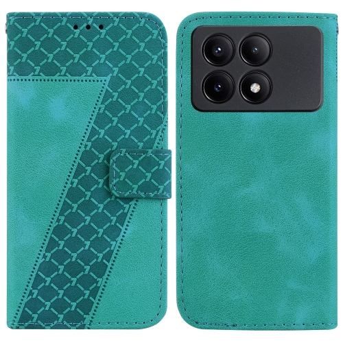 

For Xiaomi Redmi K70E / Poco X6 Pro 7-shaped Embossed Leather Phone Case(Green)