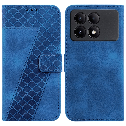 

For Xiaomi Redmi K70E / Poco X6 Pro 7-shaped Embossed Leather Phone Case(Blue)