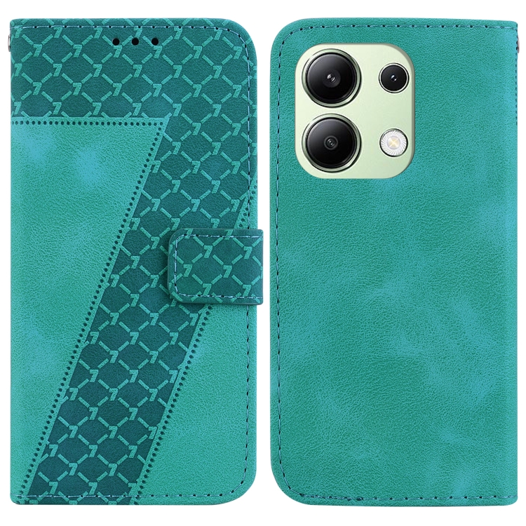 

For Xiaomi Redmi Note 13 4G Global 7-shaped Embossed Leather Phone Case(Green)