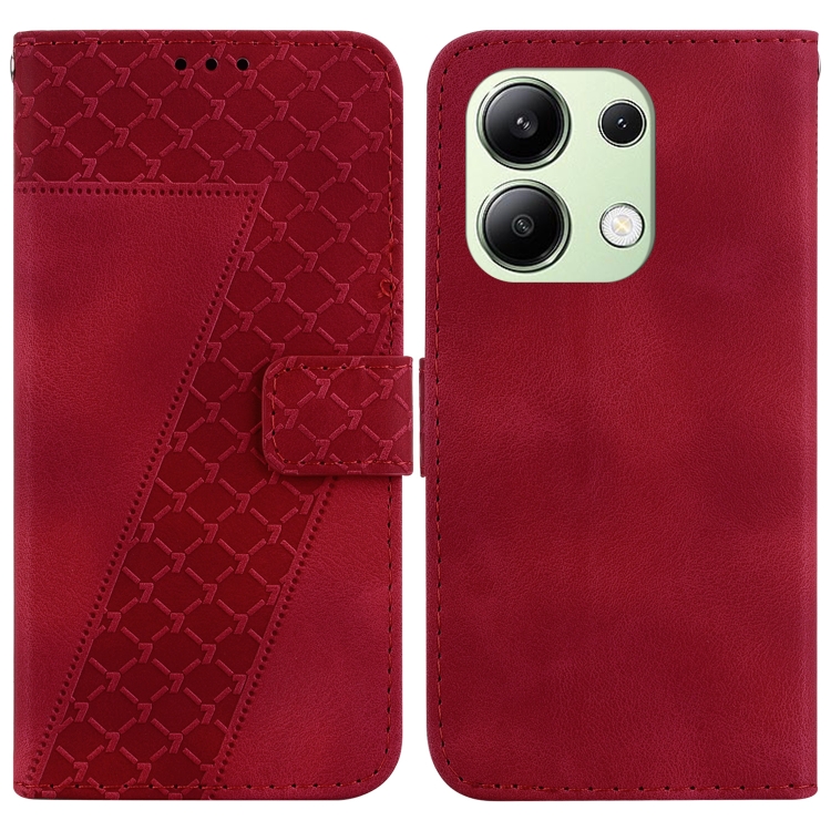 

For Xiaomi Redmi Note 13 4G Global 7-shaped Embossed Leather Phone Case(Red)