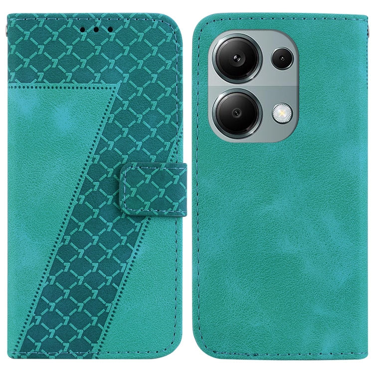 

For Xiaomi Redmi Note 13 Pro 4G 7-shaped Embossed Leather Phone Case(Green)