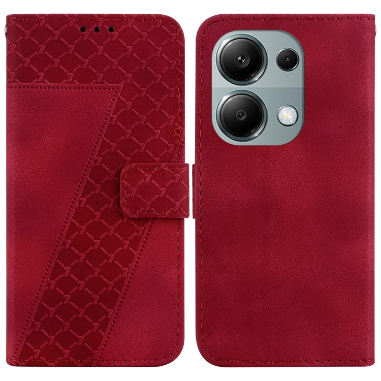 

For Xiaomi Redmi Note 13 Pro 4G 7-shaped Embossed Leather Phone Case(Red)